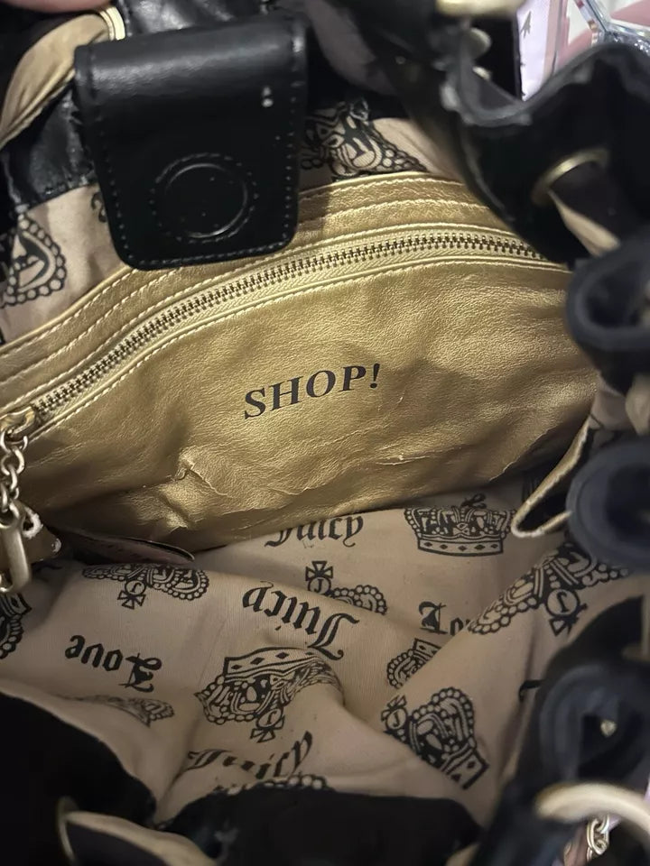 Y2K VINTAGE JUICY COUTURE BLACK VELOUR SCOTTIE DOGS DAYDREAMER BAG WITH WALLET