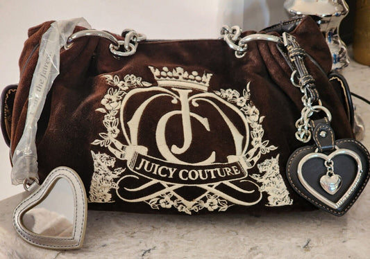 Vintage Juicy Couture Brown Velour Baby Fluffy Shoulder Bag Purse Rare