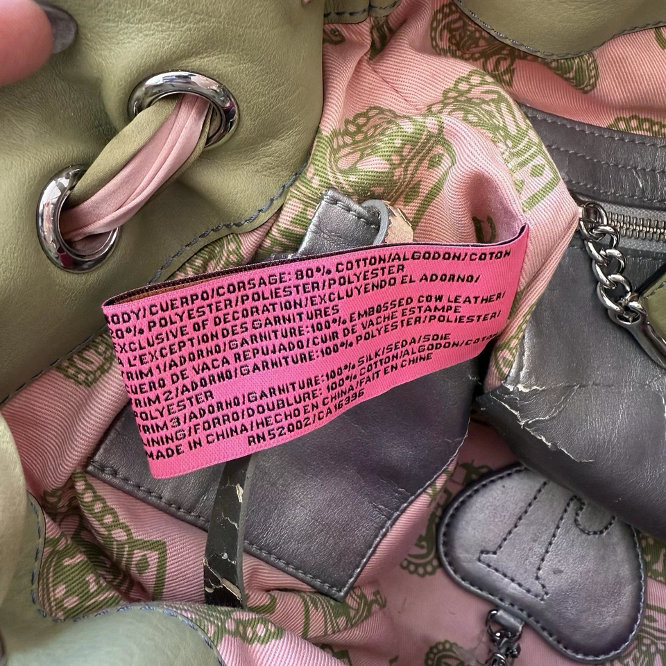 VTG Juicy Couture Daydreamer Bag Velour Pink Green Peach Y2K Pom Pom Excellent