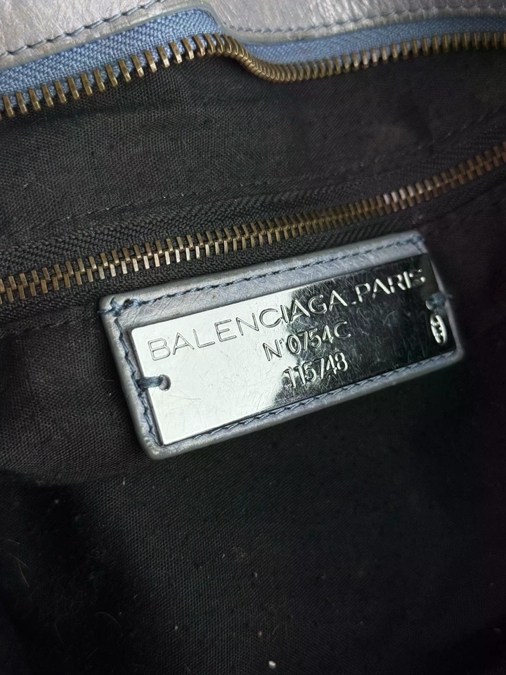 Balenciaga Motocross City Bag Blue Lambskin Leather Shoulder Handbag Giant