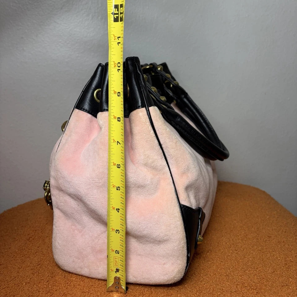 Vintage Y2K Juicy Couture Scottie Dog Pink Black Velour Daydreamer Bag Purse