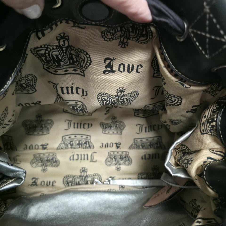 Vintage Juicy Couture Black Velour Daydreamer Bag Embroidered Y2K Satchel Tote