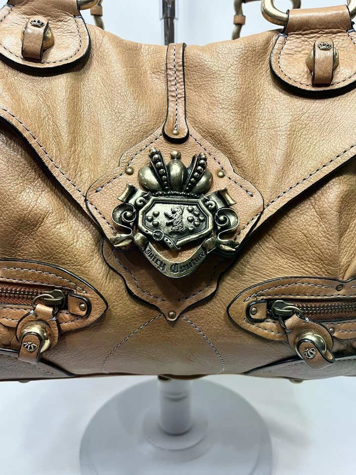 Vintage Juicy Couture Handbag Y2K Hobo Leather Crown Scottie Shield Bag Brown