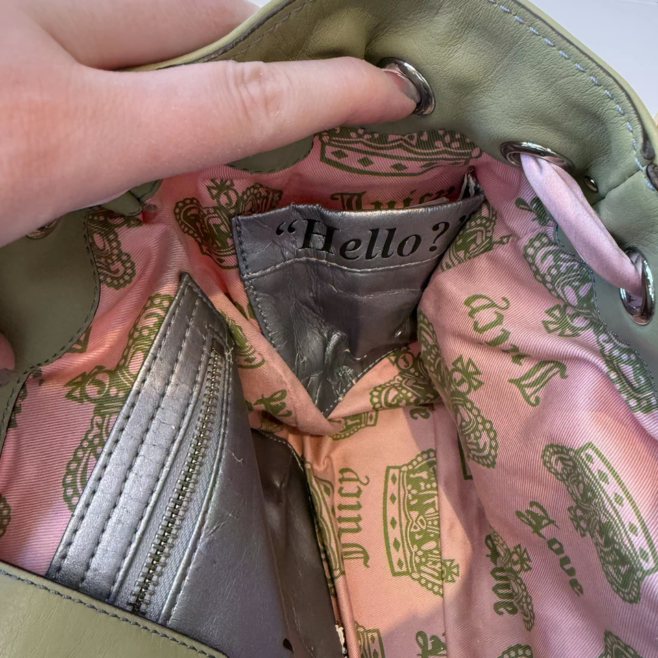 VTG Juicy Couture Daydreamer Bag Velour Pink Green Peach Y2K Pom Pom Excellent