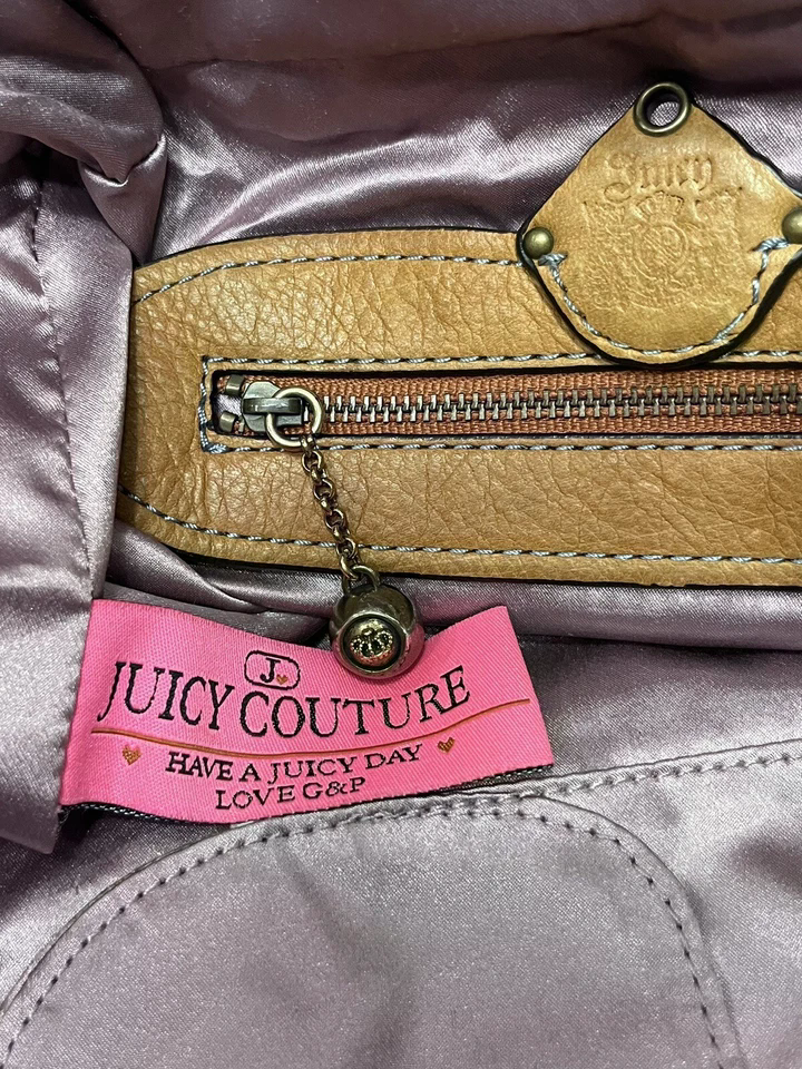 Vintage Juicy Couture Handbag Y2K Hobo Leather Crown Scottie Shield Bag Brown