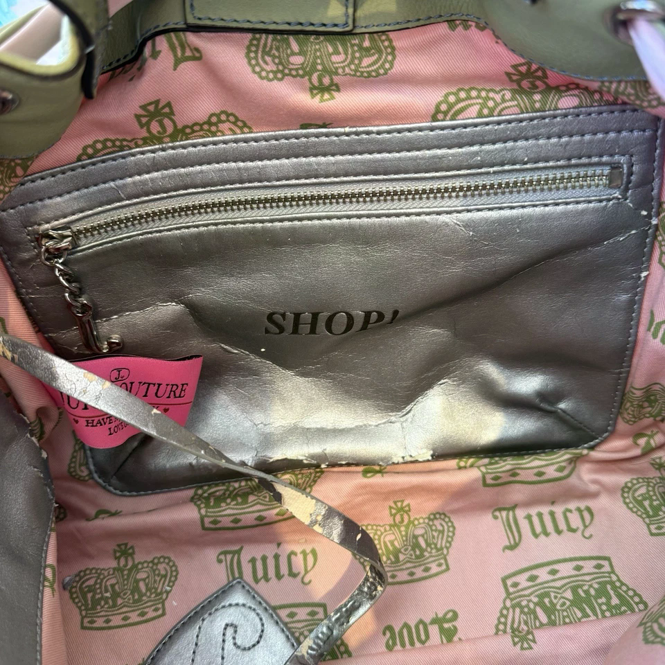VTG Juicy Couture Daydreamer Bag Velour Pink Green Peach Y2K Pom Pom Excellent