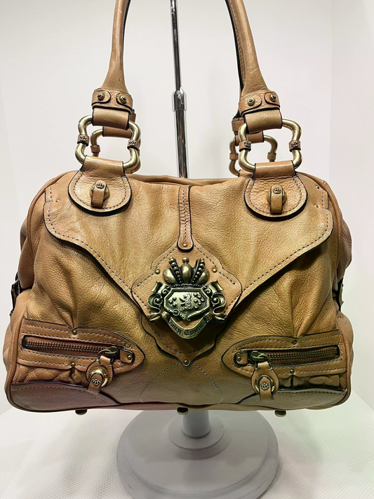 Vintage Juicy Couture Handbag Y2K Hobo Leather Crown Scottie Shield Bag Brown