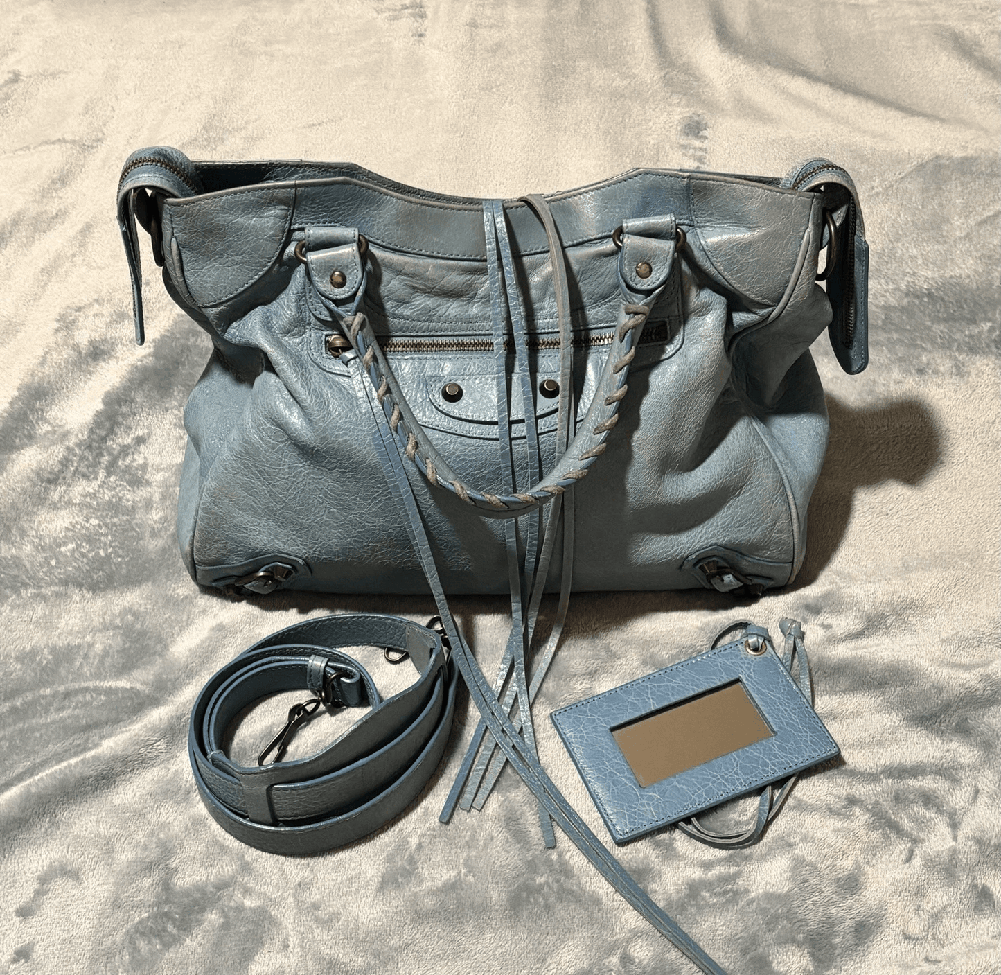 Vintage Balenciaga City Bag Velo Blue Lambskin Leather
