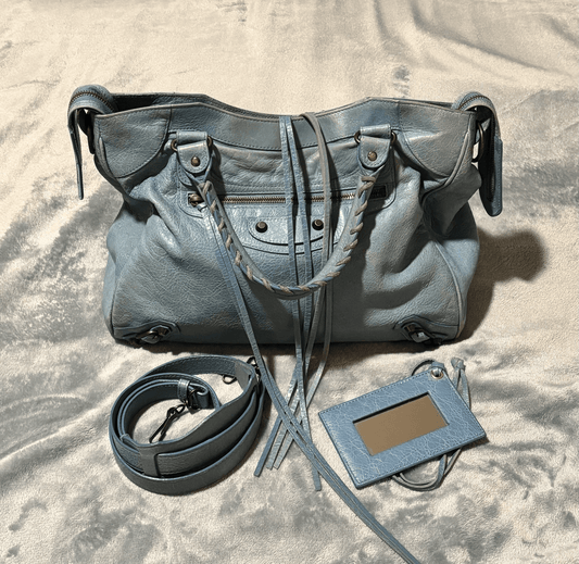 Vintage Balenciaga City Bag Velo Blue Lambskin Leather