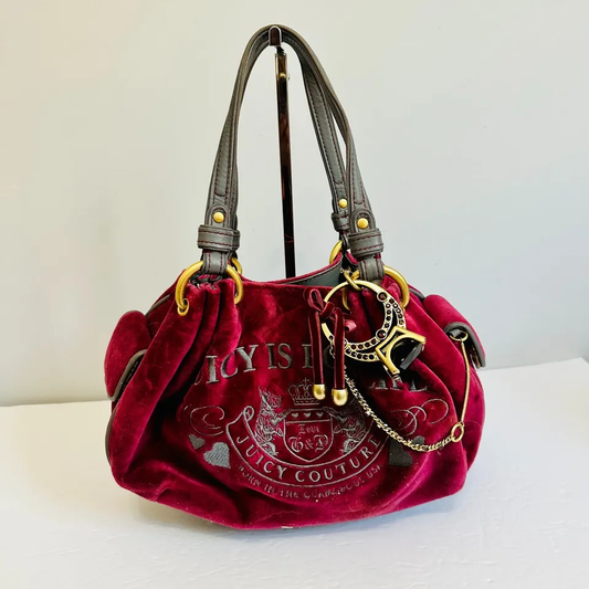 Y2k Juicy Couture "Juicy is for Life" Ring Bling Velour Shoulder Bag Rare