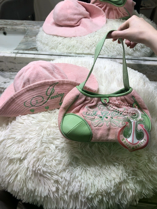 Sac Couture Juicy vintage Juicy Girls chapeau club rose et vert avec breloque ancre