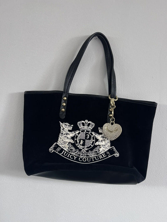 Y2K Vintage Juicy Couture Black Velour Logo Tote Bag Handbag -Rare NWT