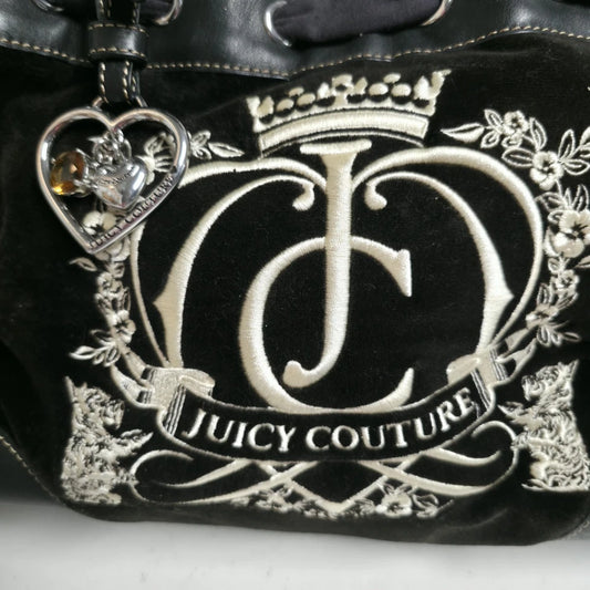 Vintage Juicy Couture Black Velour Daydreamer Bag Embroidered Y2K Satchel Tote