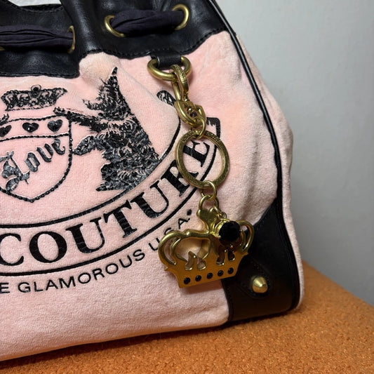 Vintage Y2K Juicy Couture Scottie Dog Pink Black Velour Daydreamer Bag Purse
