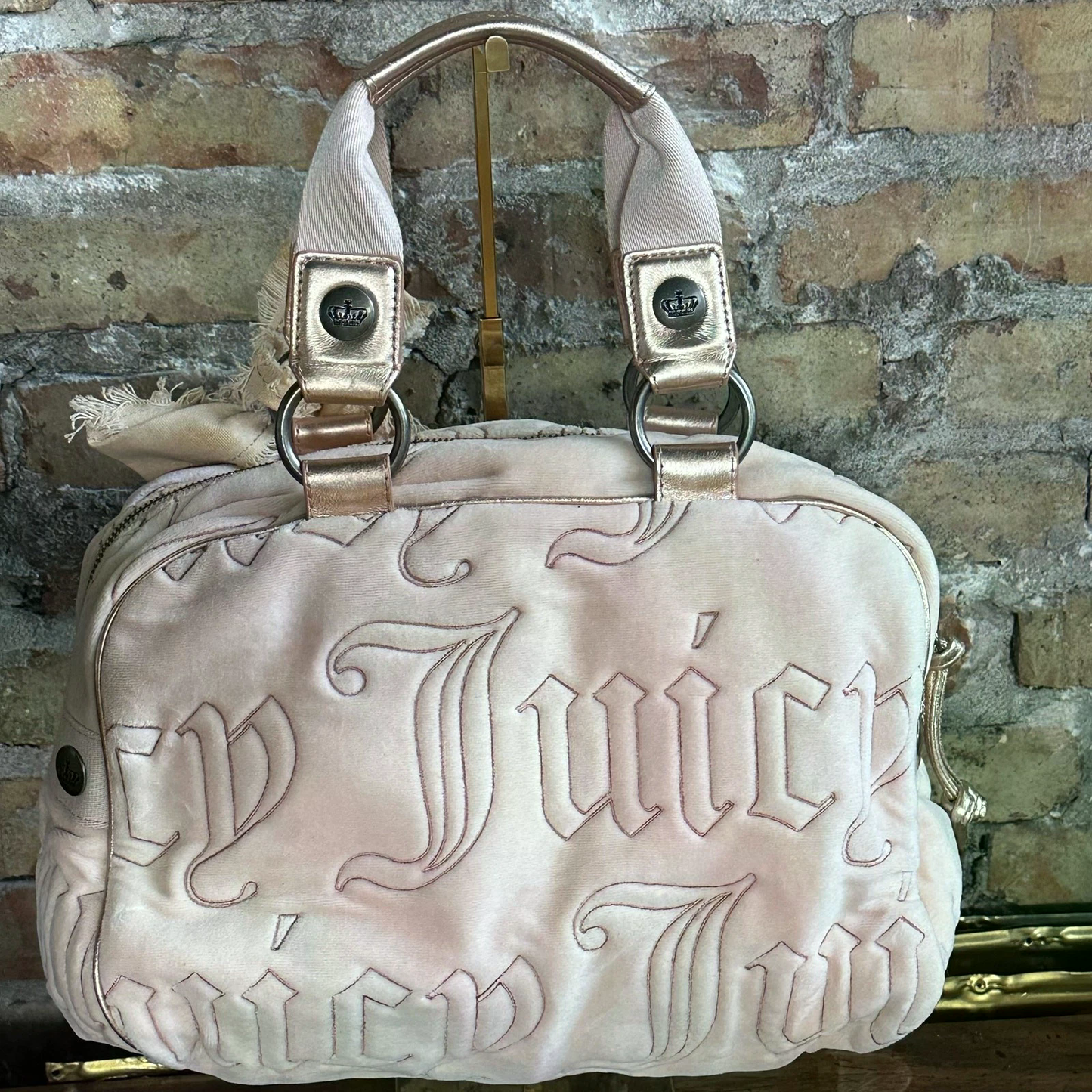 Vintage Y2K Juicy Couture Pink Velour Bowler Bag