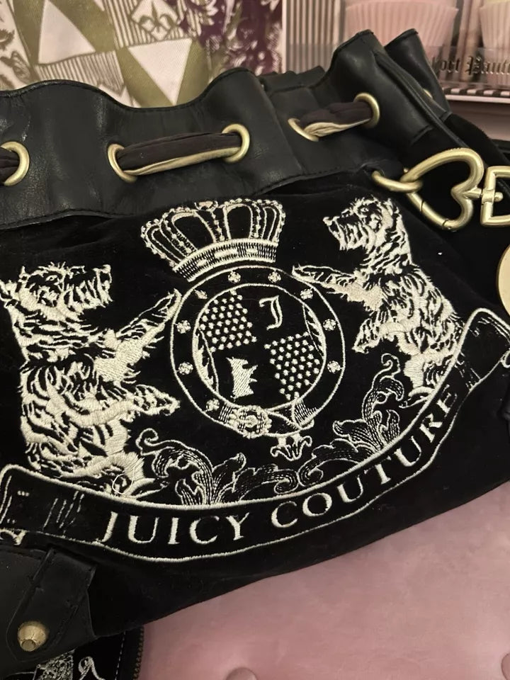 Y2K VINTAGE JUICY COUTURE BLACK VELOUR SCOTTIE DOGS DAYDREAMER BAG WITH WALLET