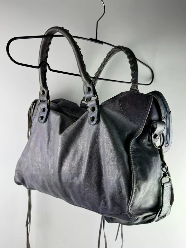 Balenciaga Motocross City Bag Blue Lambskin Leather Shoulder Handbag Giant