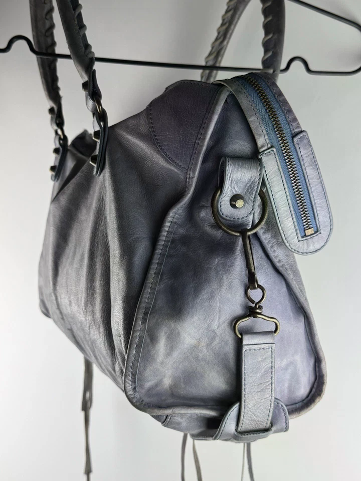 Balenciaga Motocross City Bag Blue Lambskin Leather Shoulder Handbag Giant