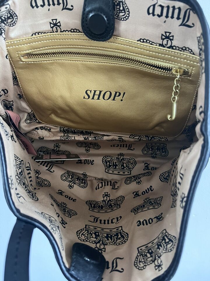 Y2K Vintage Juicy Couture Black Velour Logo Tote Bag Handbag -Rare NWT
