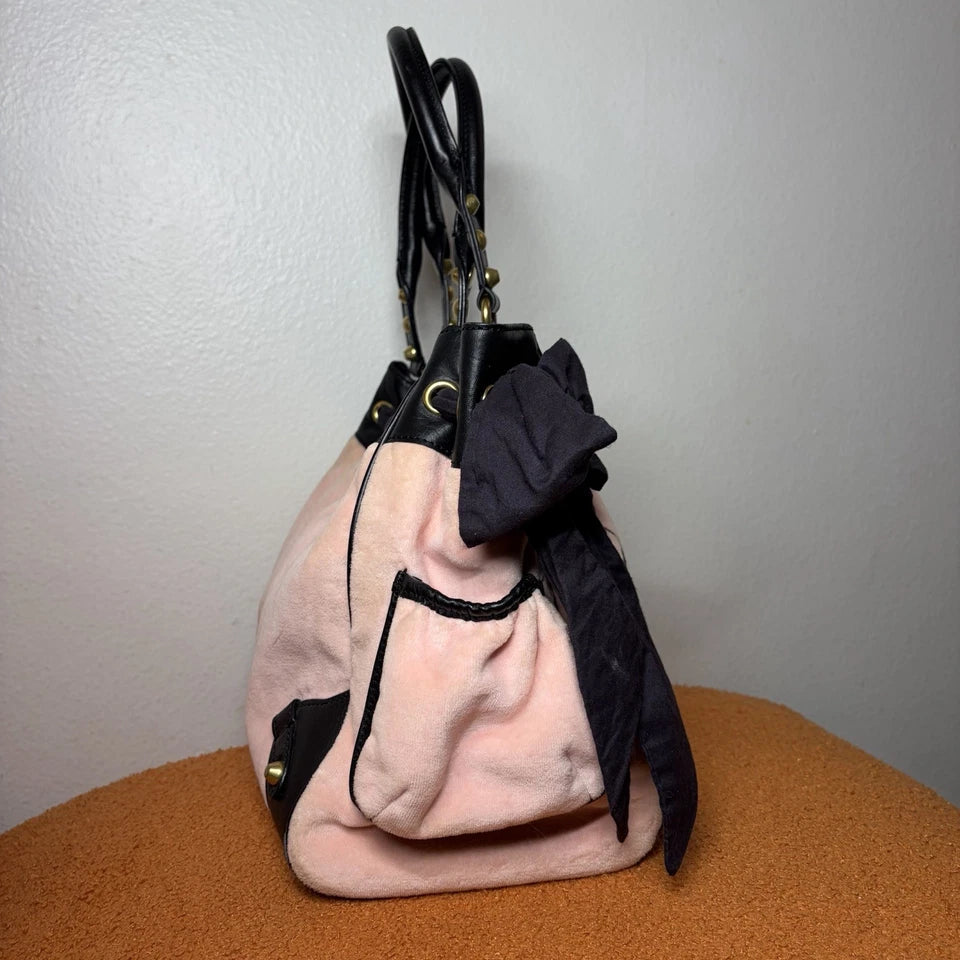Vintage Y2K Juicy Couture Scottie Dog Pink Black Velour Daydreamer Bag Purse