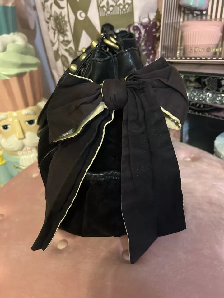 Y2K VINTAGE JUICY COUTURE BLACK VELOUR SCOTTIE DOGS DAYDREAMER BAG WITH WALLET