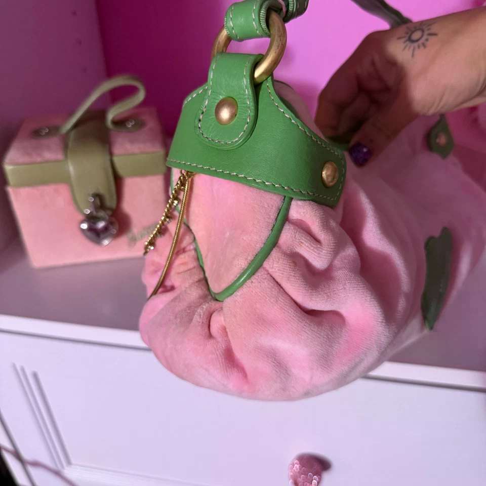 RARE vintage juicy couture pink and green hobo shoulder hand bag purse with ring