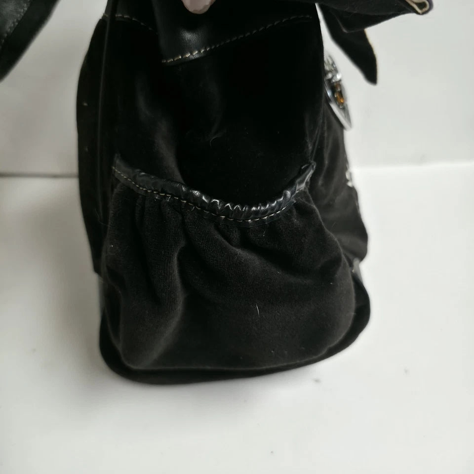 Vintage Juicy Couture Black Velour Daydreamer Bag Embroidered Y2K Satchel Tote