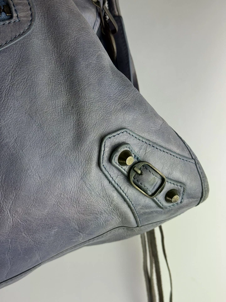 Balenciaga Motocross City Bag Blue Lambskin Leather Shoulder Handbag Giant
