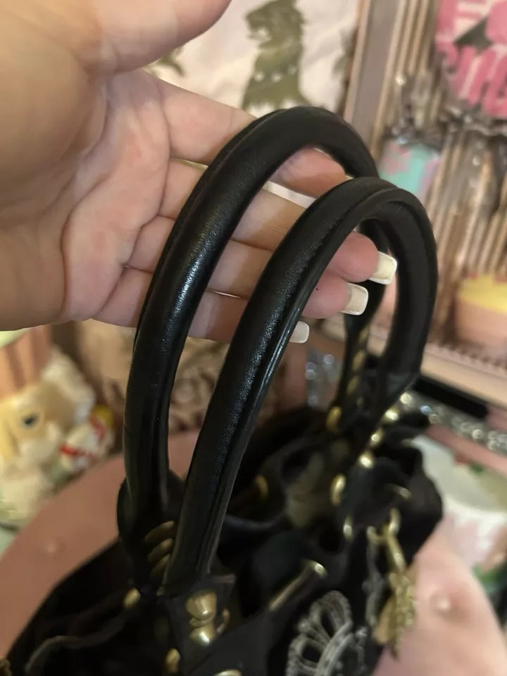 Y2K VINTAGE JUICY COUTURE BLACK VELOUR SCOTTIE DOGS DAYDREAMER BAG WITH WALLET