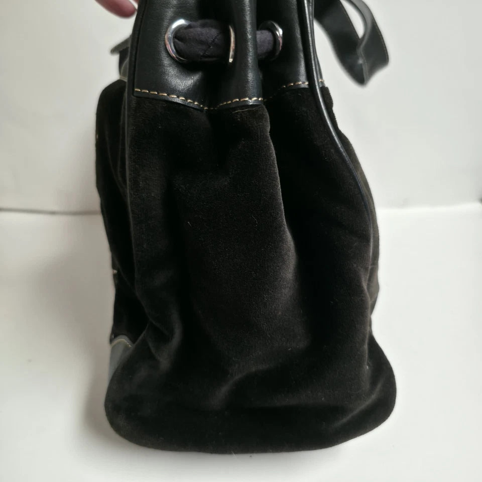 Vintage Juicy Couture Black Velour Daydreamer Bag Embroidered Y2K Satchel Tote
