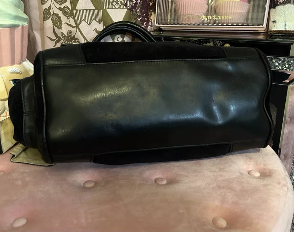 Y2K VINTAGE JUICY COUTURE BLACK VELOUR SCOTTIE DOGS DAYDREAMER BAG WITH WALLET