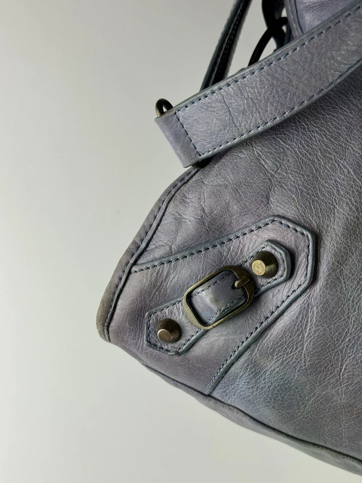 Balenciaga Motocross City Bag Blue Lambskin Leather Shoulder Handbag Giant