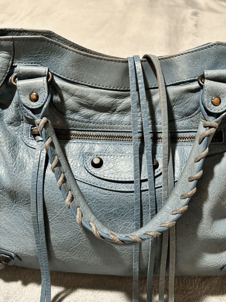 Vintage Balenciaga City Bag Velo Blue Lambskin Leather