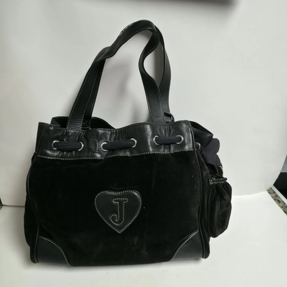 Vintage Juicy Couture Black Velour Daydreamer Bag Embroidered Y2K Satchel Tote