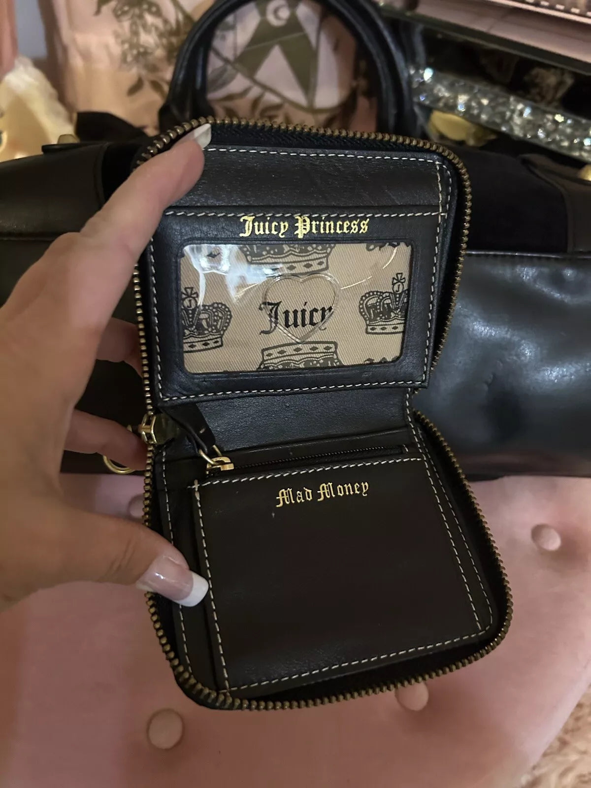Y2K VINTAGE JUICY COUTURE BLACK VELOUR SCOTTIE DOGS DAYDREAMER BAG WITH WALLET
