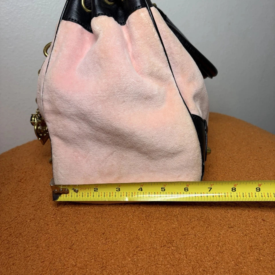 Vintage Y2K Juicy Couture Scottie Dog Pink Black Velour Daydreamer Bag Purse